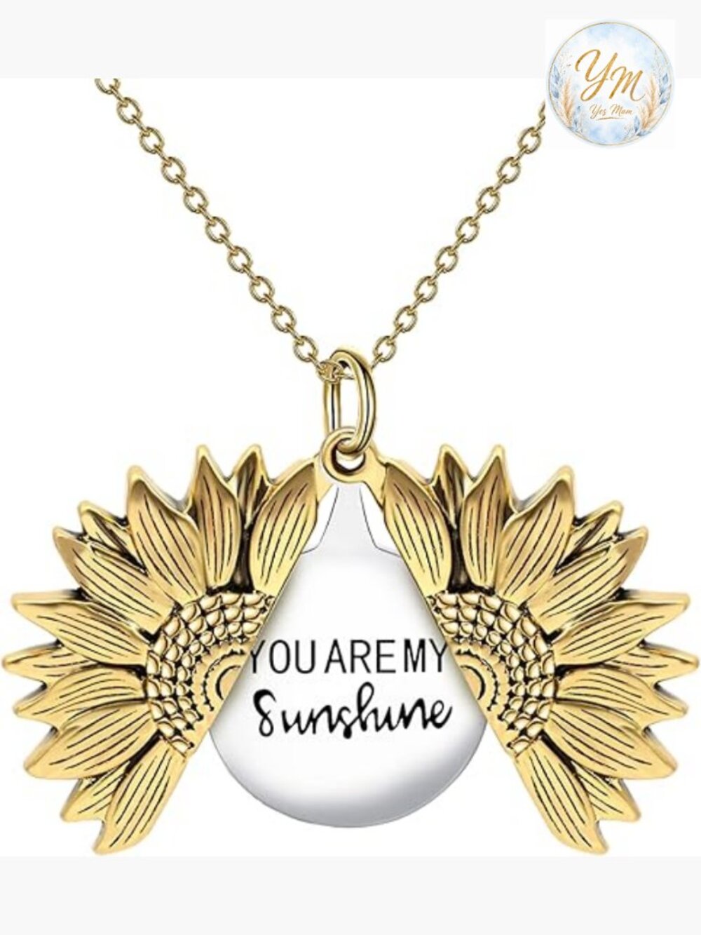 You Are My Sunshine Engraved Locket Necklace with Sunflower Charm